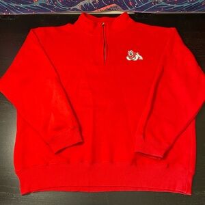 Top of the World Men's Bright Red Half-Zip Sweater with Mascot Embroidery